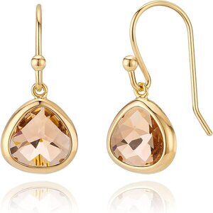 Women's Gold Champagne Topaz Dangle Citrine Drops Earrings Minimalist Birthstone